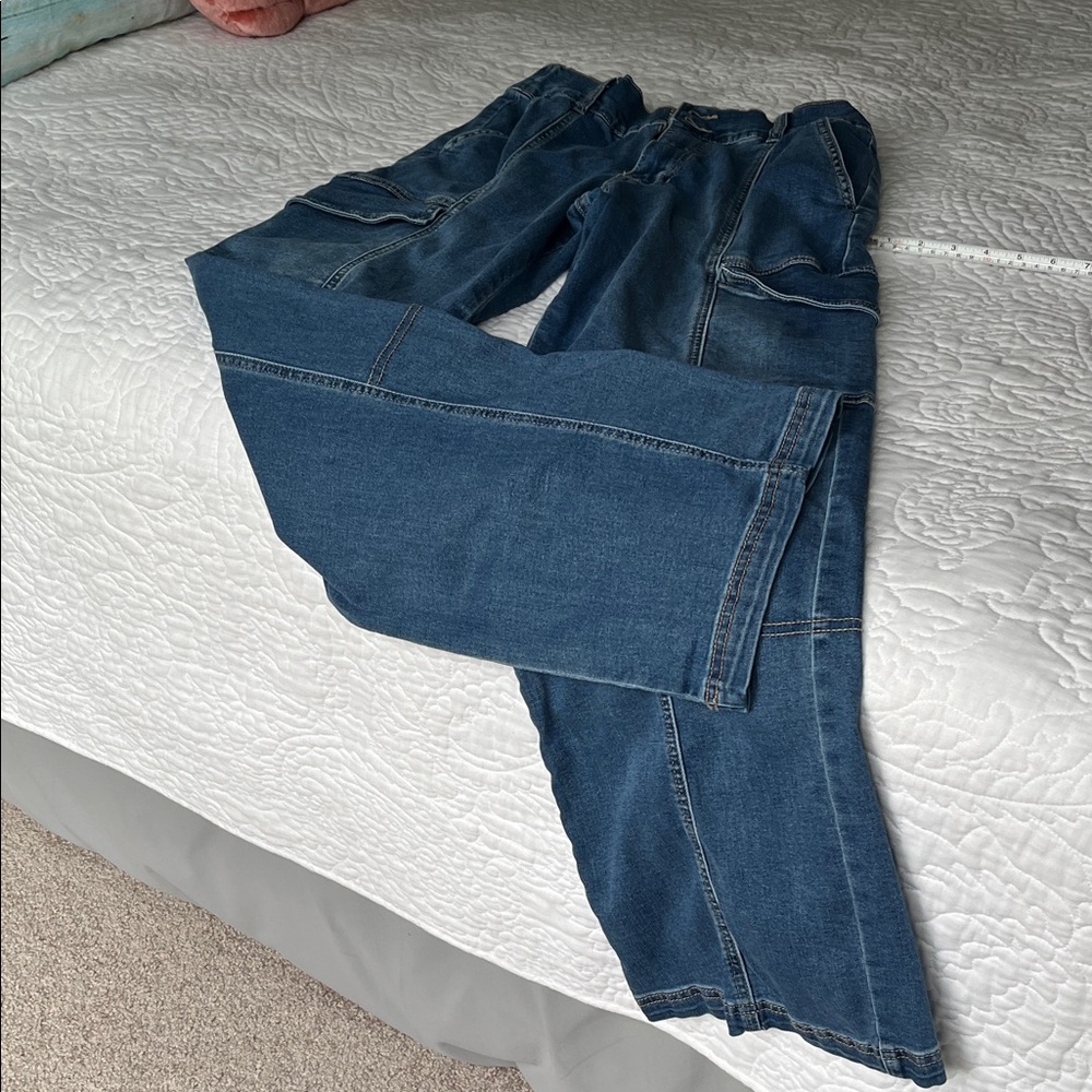 Denim wide leg cargo